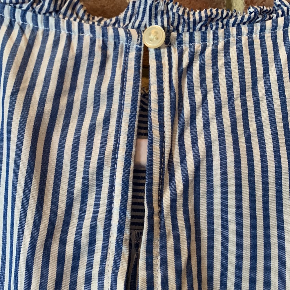 The Softest high neck ruffled sleeveless blouse with stripes and ruffles LOFT MP - Picture 3 of 7